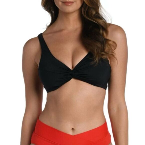La Blanca Island Goddess Underwire Twist Front Black Swimsuit Top 10 NEW - Picture 1 of 6